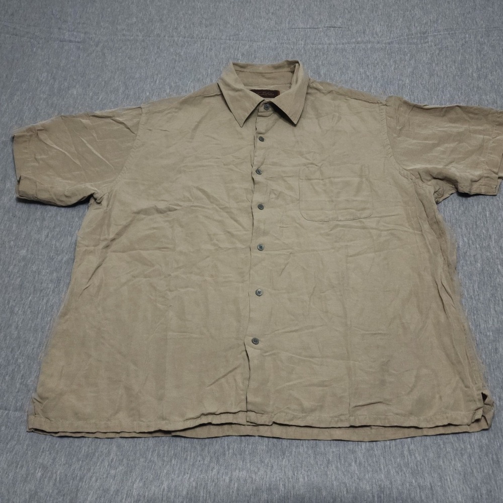 Tasso Elba Mens XL Beige Silk Linen Blend Luxury Camp Resort Shirt Pocket - Picture 2 of 7